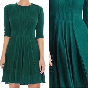 MAK B Forest Green Knit Fit Flare Sweater Dress Small